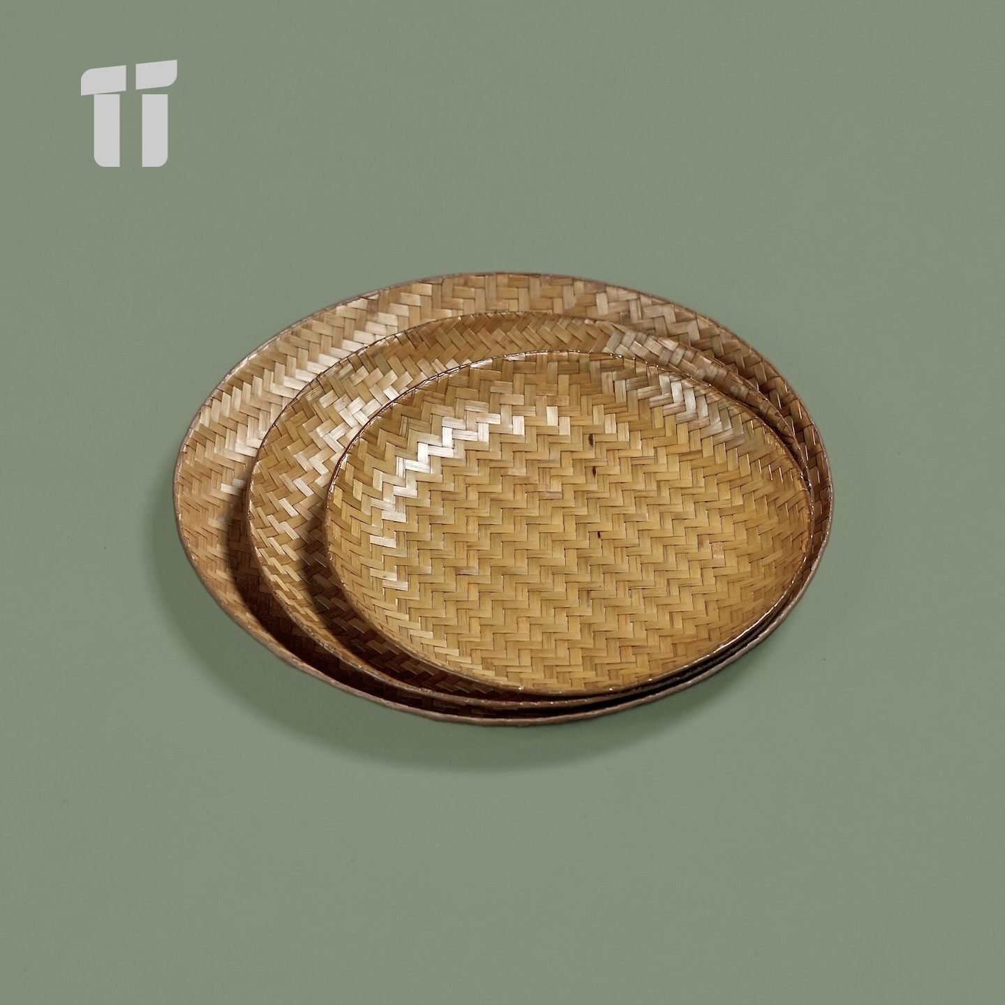 竹编圆形三件套果篮客厅收纳筐