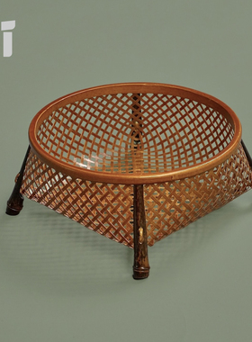 手工竹编茶杯篓水果篮中式复古圆口收纳筐零食点心筐子茶点盒篮子