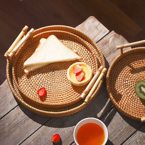 Разное вьетнамское лоток с фруктовым диском с двумя виноградниками для корзины для завтрака для завтрака бамбуковая корзина для хлеба корзина с закусками с закусками