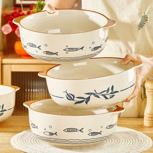 陶瓷大汤碗水煮鱼专用碗双耳汤碗大号家用新款餐具ins风家庭日式