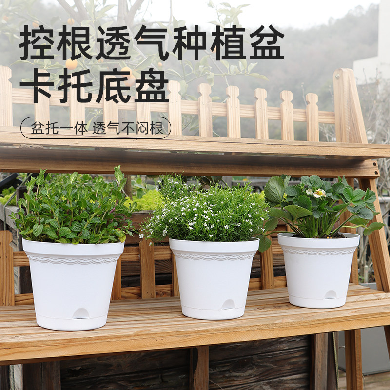 懒人自吸水情绪稳定小花盆家用浮雕加仑控根盆栽多肉虎皮兰花盆托