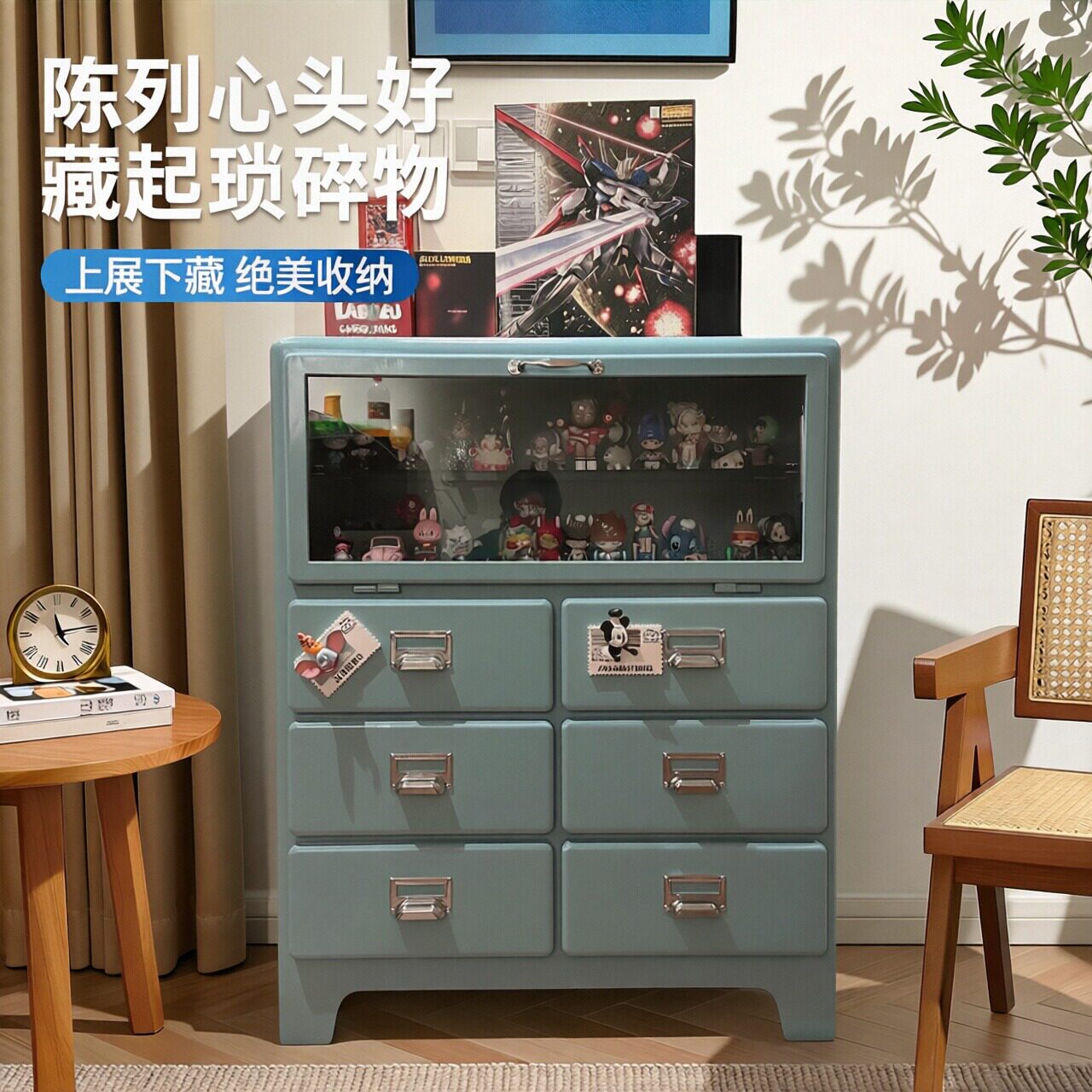 日式复古餐边柜钢制客厅铁艺斗柜玄关储物柜金属收纳柜卧室铁皮柜