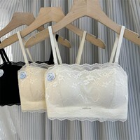 M2809蕾丝美背一字领吊带内衣文胸女小胸聚拢防走光抹胸加厚胸垫