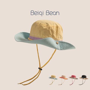 儿童帽子夏季网眼登山帽男童薄款大檐户外遮阳防晒速干太阳渔夫帽