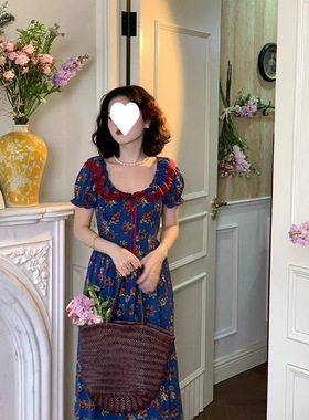 法式复古碎花连衣裙2025夏季新款短袖小众时髦气质少女修身显瘦