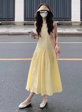 2025新款小个子茶歇法式无袖连衣裙子夏季女装气质高级感背心长裙