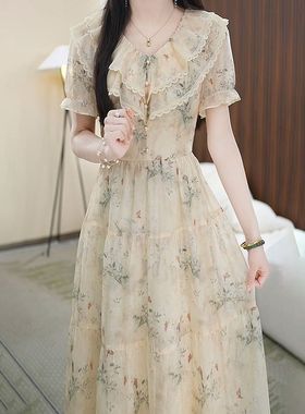 碎花连衣裙2025新款女夏季收腰显瘦高级感气质名媛高端雪纺长裙子