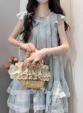 法式小飞袖碎花薄纱连衣裙子女 夏季2025年新款小个子气质公主短