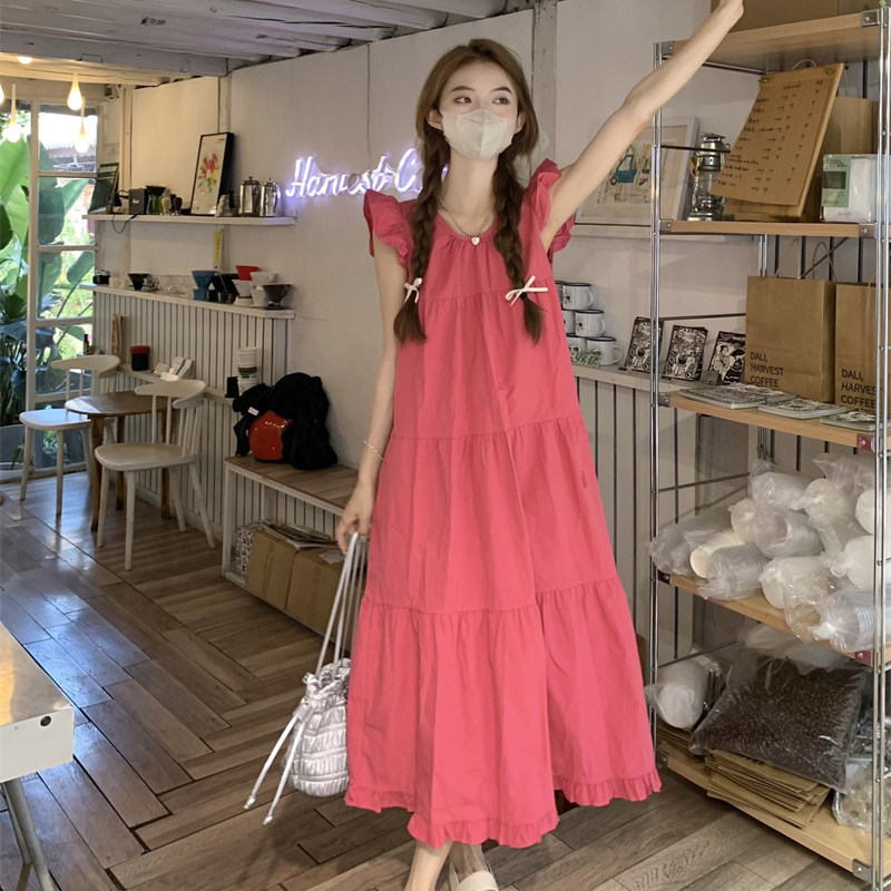 多巴胺玫红色吊带连衣裙女春夏季2025新款海边度假沙滩长裙小个子