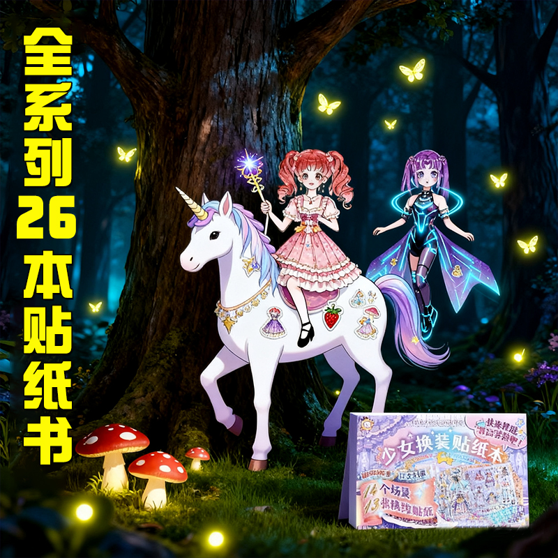 公主换装贴纸女孩儿童立体小图案