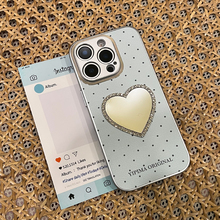 韩系波点皮质爱心镜子iPhone16promax手机壳小众15pro补妆镜子全包ins风14高级感13pro甜美12pro少女心11适用