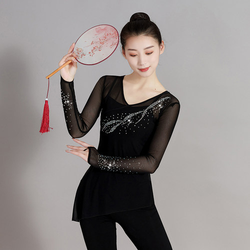 新款古典舞翠缕烟弹力彩钻舞蹈服