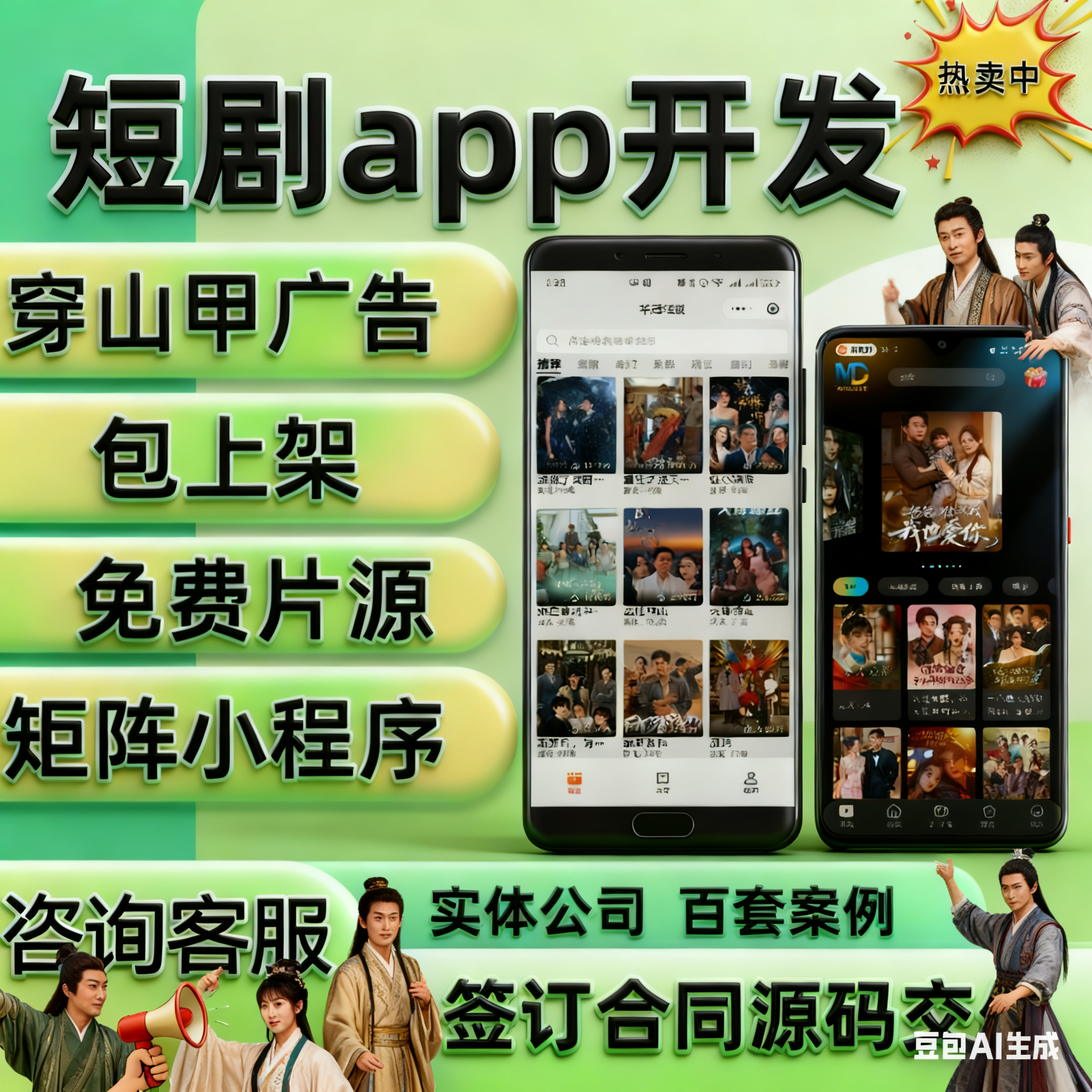 短剧小程序开发原生app开发对接穿山甲免费剧源数据回传源码部署