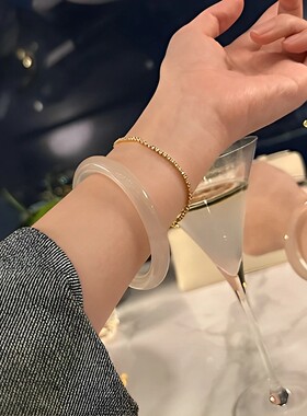 【假一赔十】新款白月光手镯天然玛瑙白冰玉髓美人圆条少女玉镯DS