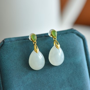 s925银镶和田玉水滴耳坠2955-2