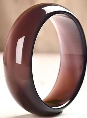 烟灰紫色加宽加厚玛瑙玉髓手镯女款百搭紫灰色玉石玉镯附证书