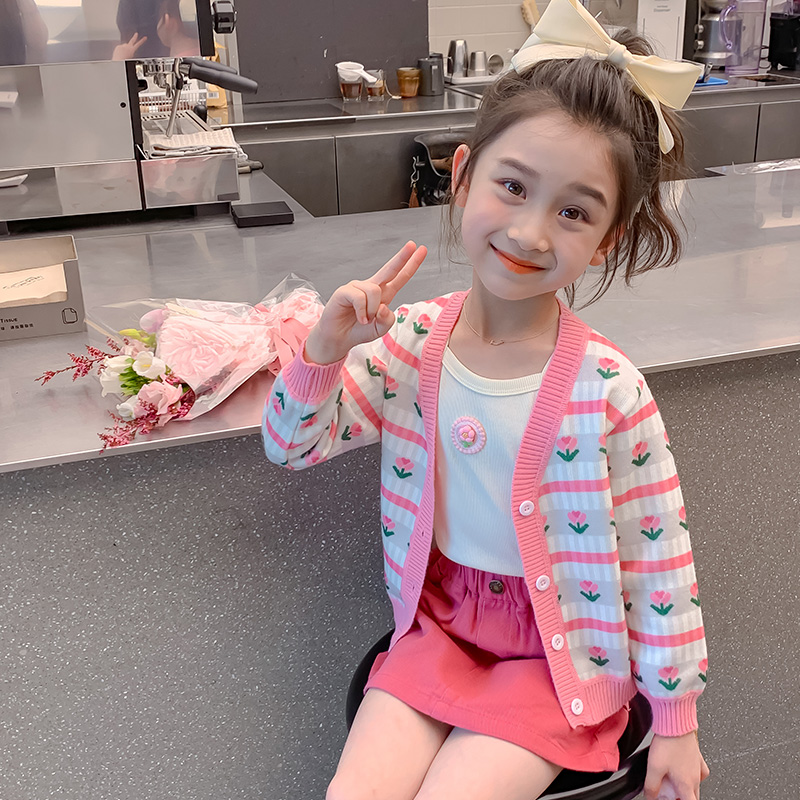 童装女童开衫毛衣加绒针织衫外套新款儿童秋装女孩上衣洋气中大童