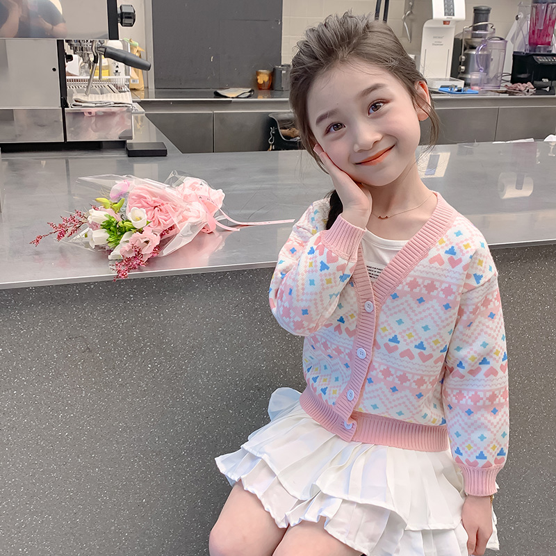 女童针织开衫秋冬装加绒外套儿童针织衫中大童上衣女孩费尔岛毛衣