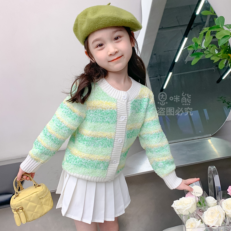 女童针织开衫秋季秋装新款中小儿童宝宝洋气春秋毛衣上衣休闲外套