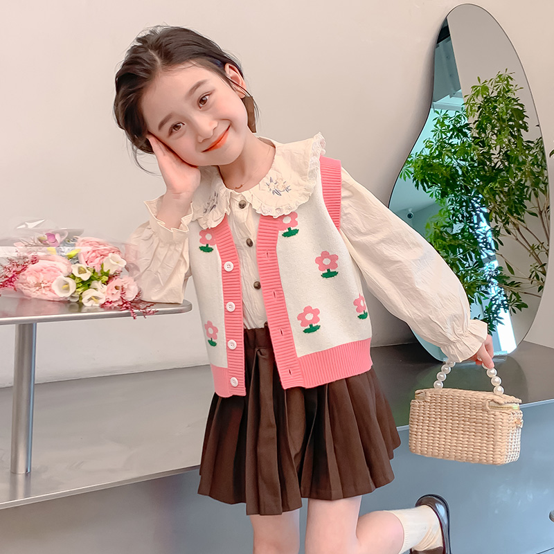 马甲女童坎肩外穿春秋宝宝毛衣开衫外套线衣加绒马夹儿童背心针织