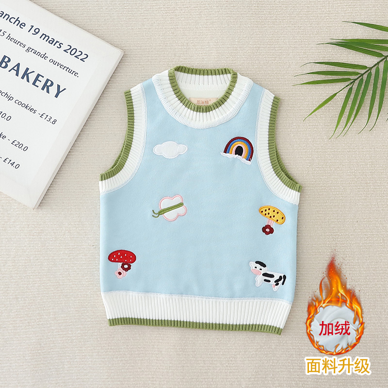 女童秋冬季新款上衣宝宝毛衣儿童加绒马甲中大童针织一体绒马夹