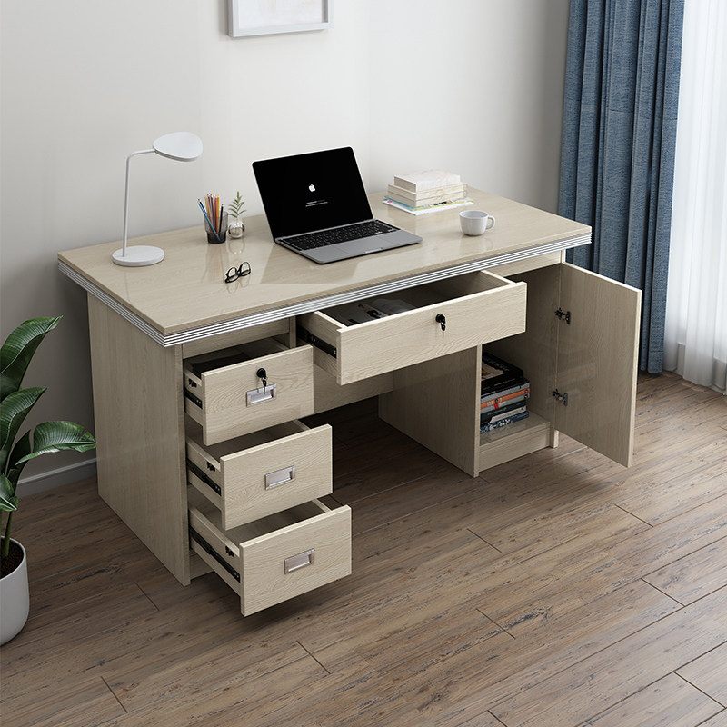 简约台式电脑卓卧室学习小书桌职员桌写字台带锁办公室办公桌家用