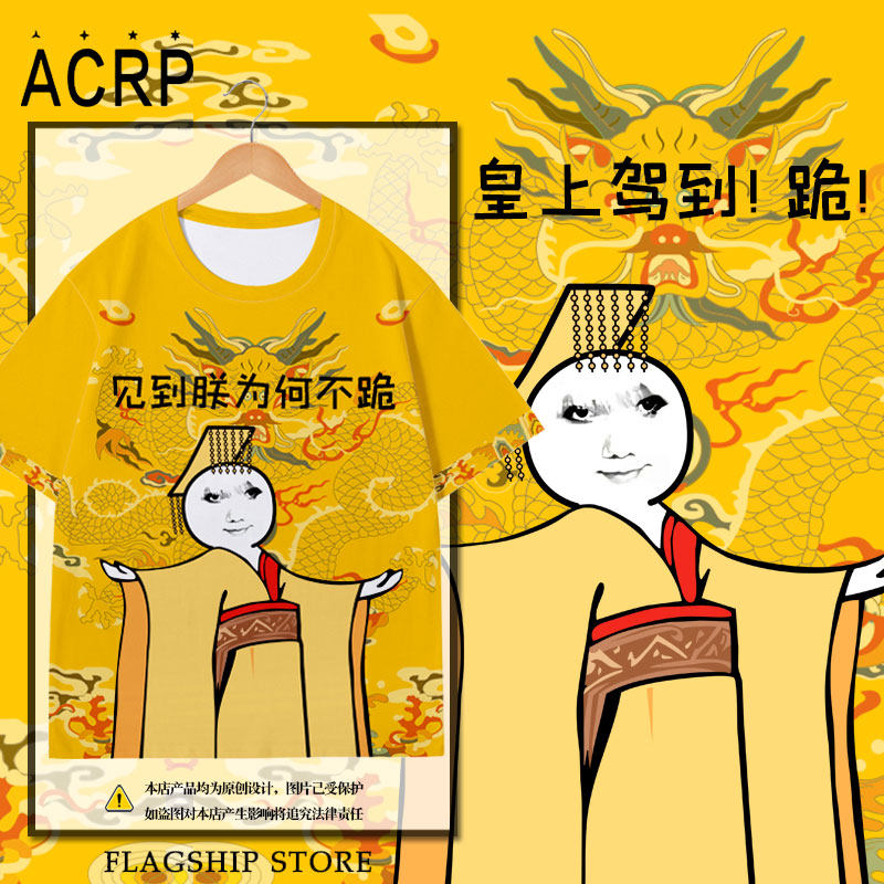 见到朕为何不跪表情包恶搞天子速干短袖T恤衫男女儿童装学生半袖