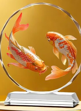水晶画摆件桌面家居装饰品锦鲤客厅玄关开业乔迁礼物艺术工艺摆台