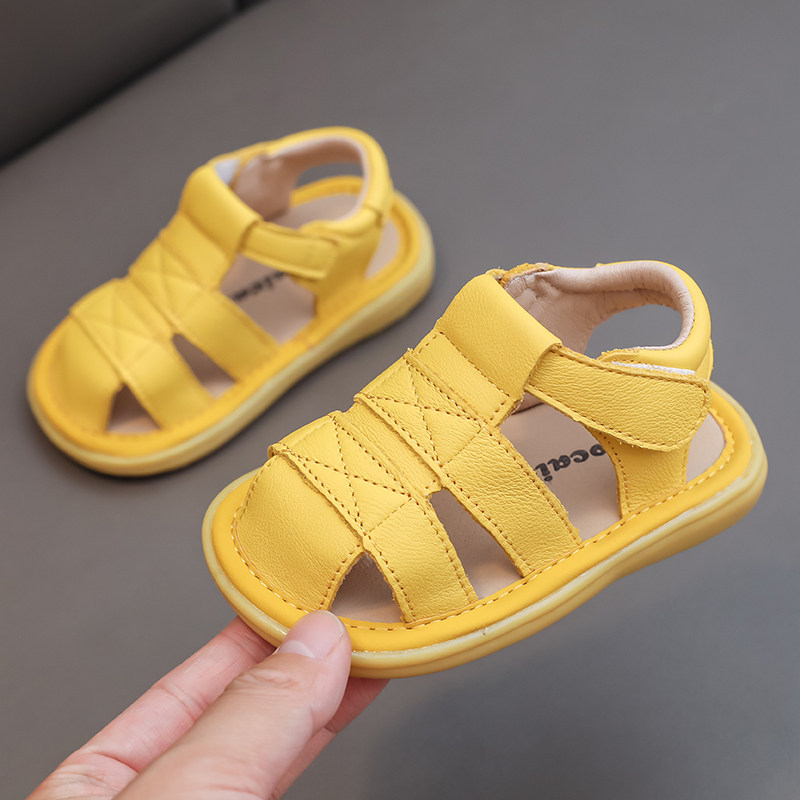 男童轻便软底包头休闲凉鞋夏季真皮宝宝防滑小童0一1-2-3岁婴儿鞋