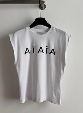 独家阿莱字母印花针织棉质撞色字母修身无袖背心盖肩袖设计