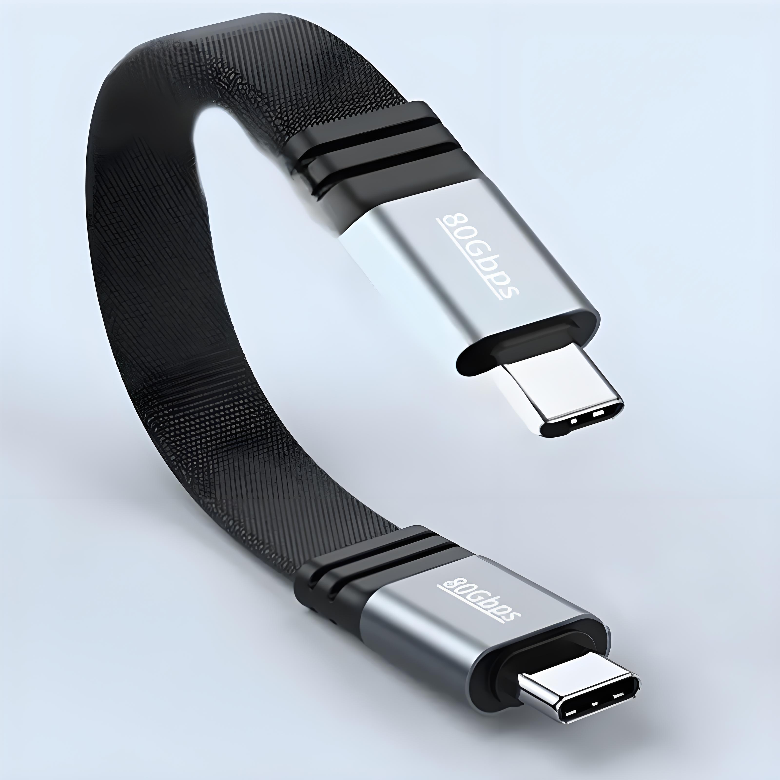 兼容雷电5/4/3.2高速数据线80Gbps速率传输线pd快充240W编织短线USBC适用于充电宝手机电脑笔记本硬盘盒双C口