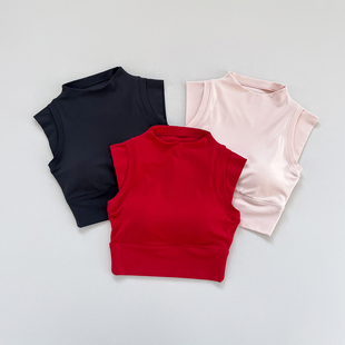 高领固定杯无袖 聚拢防震透气瑜伽文胸 跑步健身运动背心内衣女新款