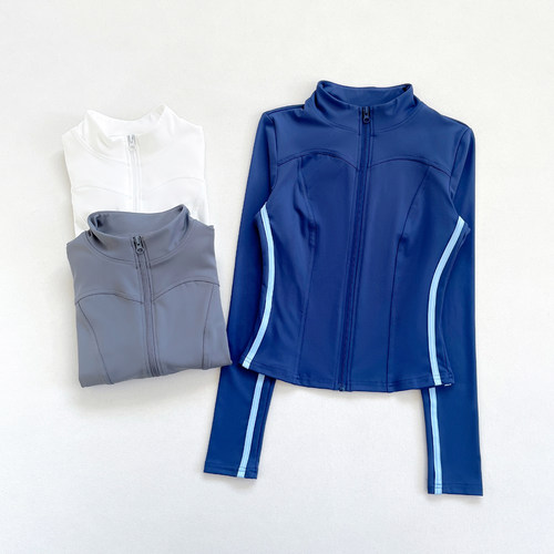 立领拉链运动外套女显瘦百搭健身服长袖春秋款修身瑜伽服跑步上衣