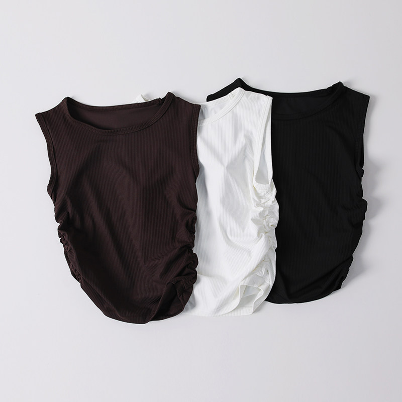 罗纹裸感瑜伽上衣 显瘦圆领无袖运动背心女士夏季户外健身瑜伽服