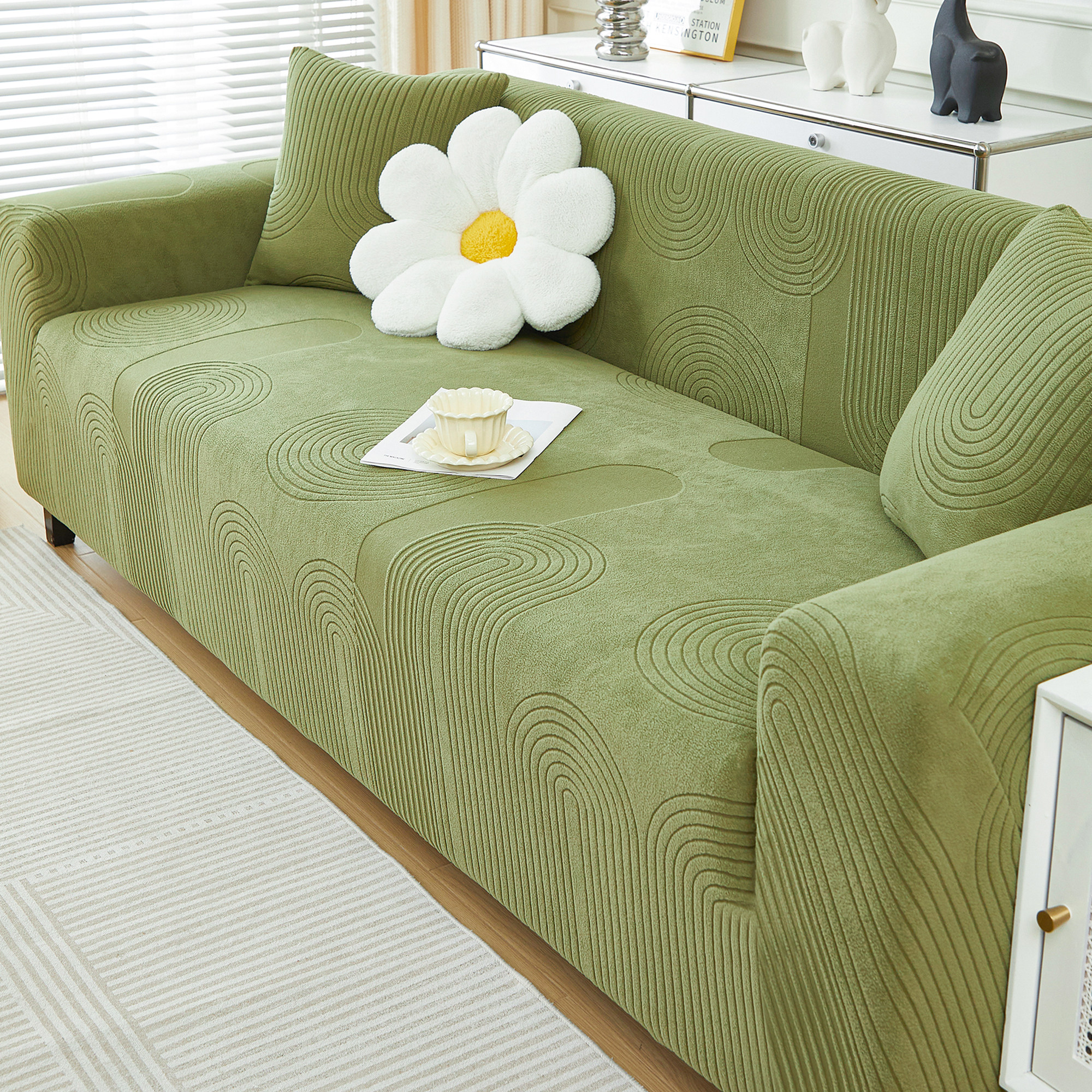 霏彩绿圈春夏沙发笠2026新款全包边沙发套罩防猫抓盖布垫巾保护套