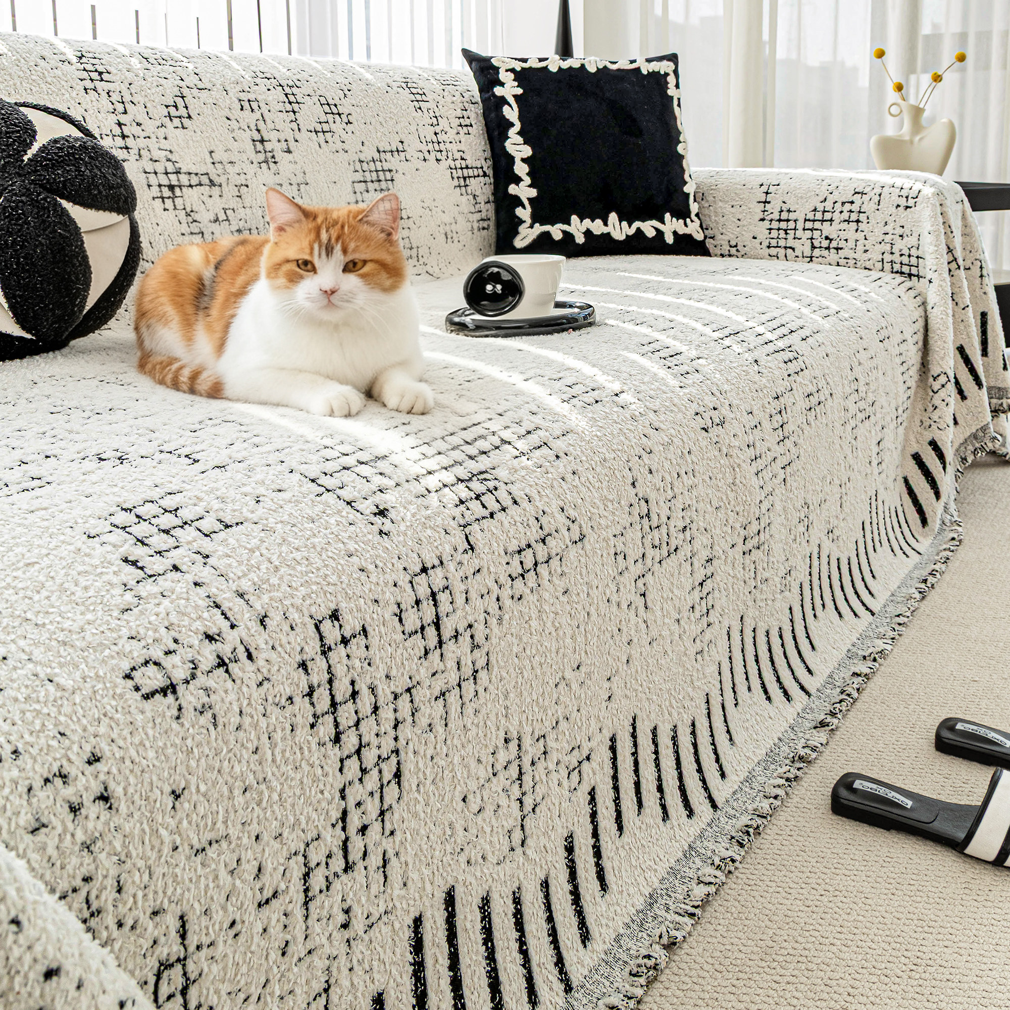 沙发套罩冬2026新款沙发巾盖布一片式固定防滑毛绒加厚皮沙发垫子