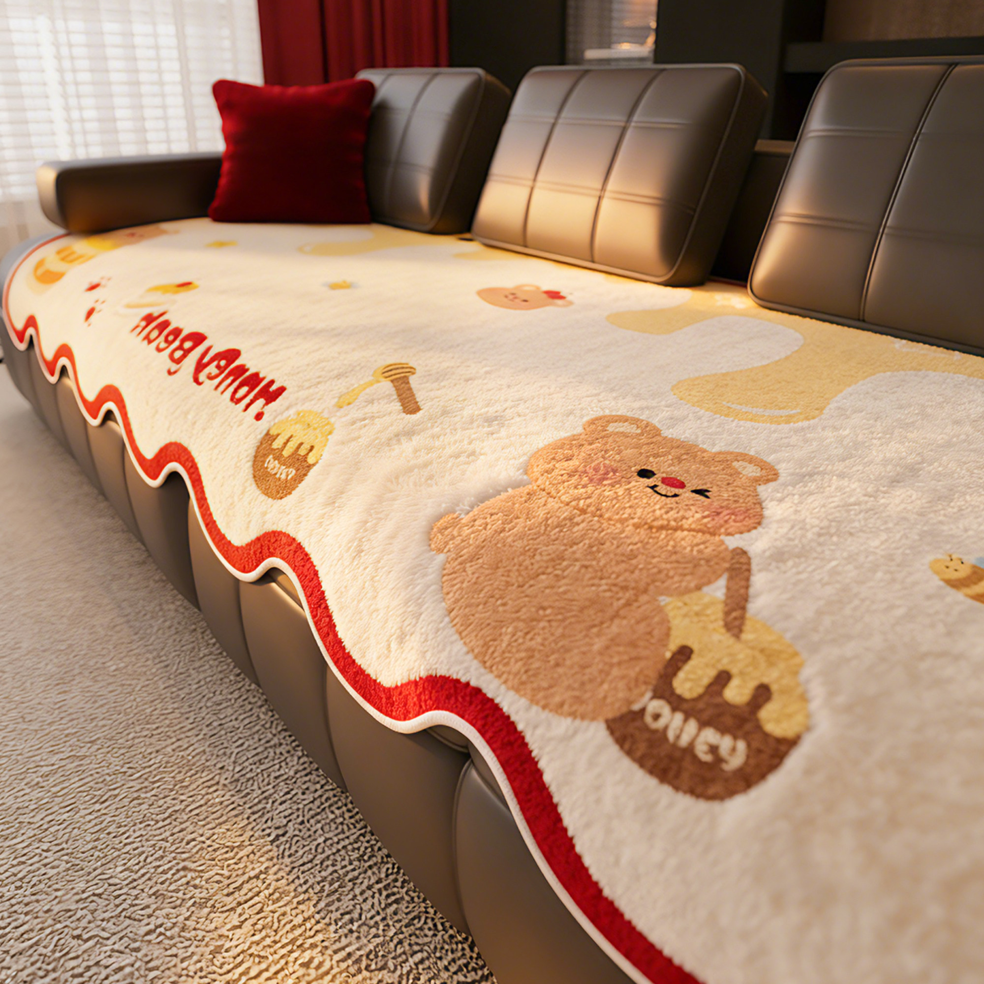 新年氛围感沙发垫卡通可爱毛绒2026新款防滑防猫抓包豪斯坐垫盖布