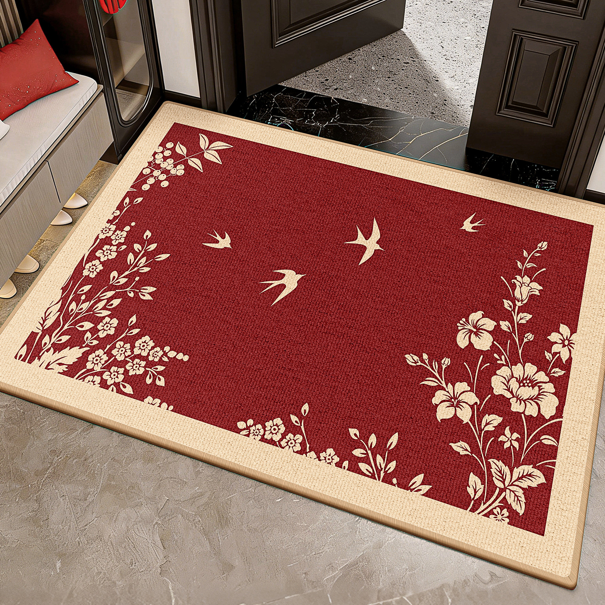 红色新中式入户门垫地垫过年喜庆2025新款玄关门口耐脏地毯脚垫子,居家布艺,入户地垫,淘宝优惠券,粉丝福利购,淘宝优惠卷