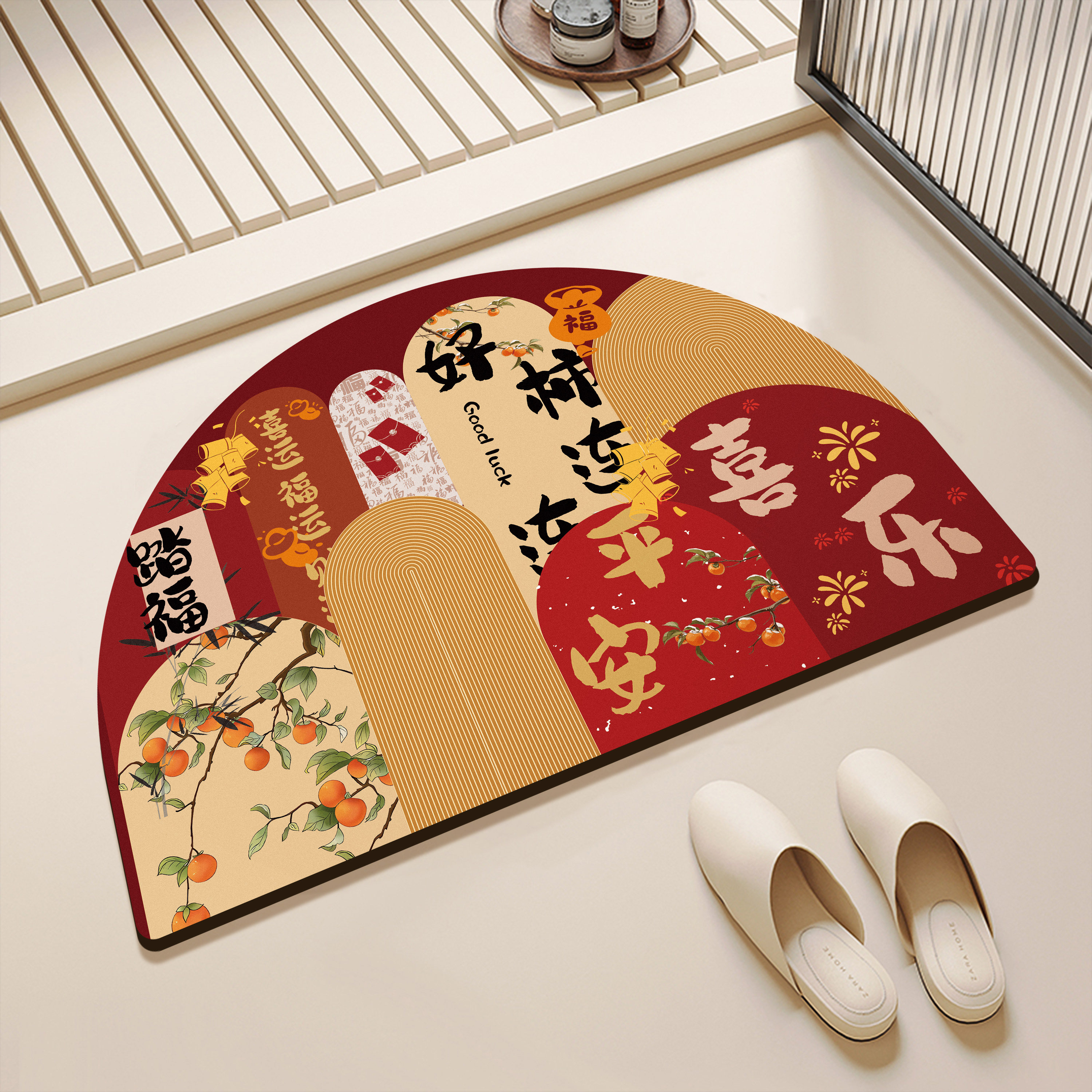 半圆形入户门地垫硅藻泥浴室脚垫卫生间门口吸水防滑家用喜庆地毯