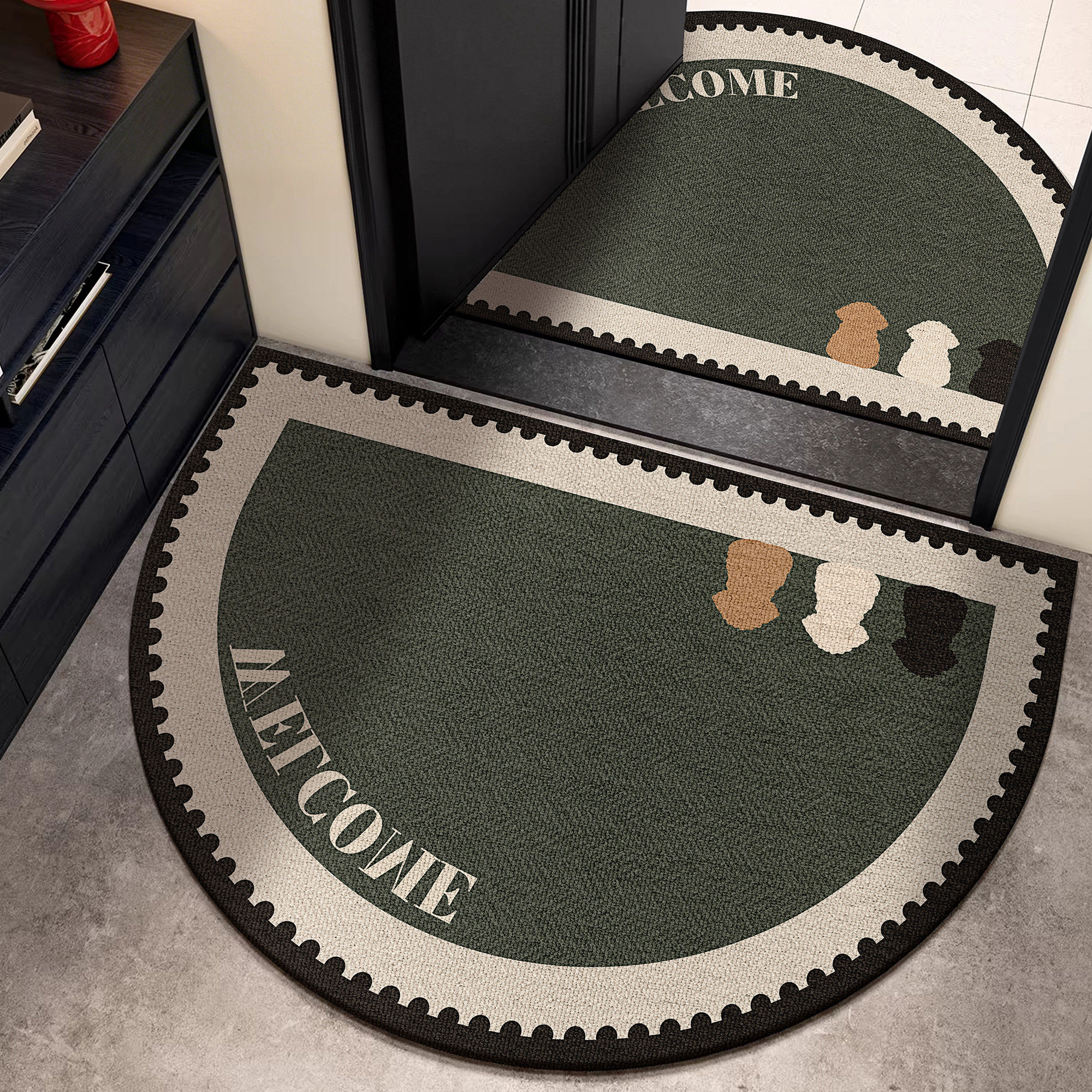 复古风半圆形地垫轻奢高级感防滑脚垫子吸水防滑绿色入户玄关门垫