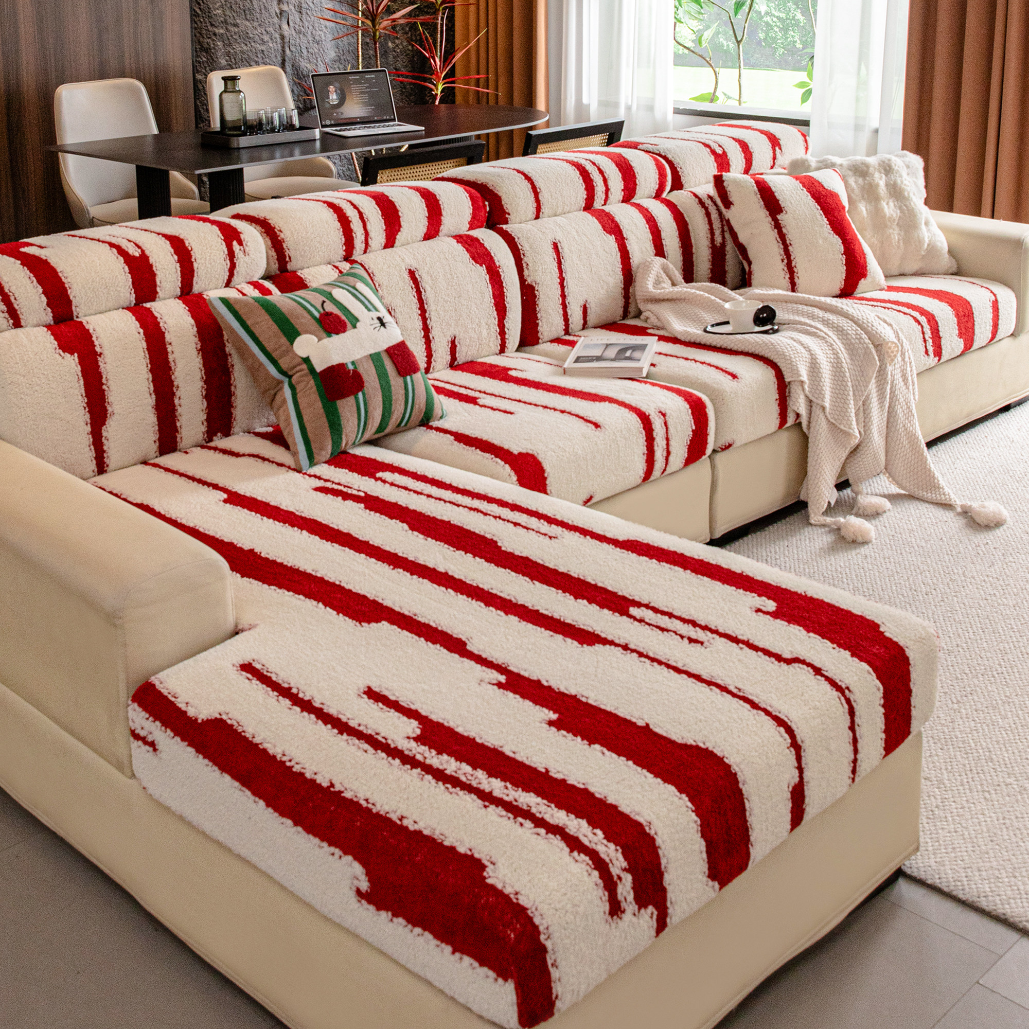 新年喜庆红沙发笠冬高级棉绒感全包2025新款通用保护沙发套罩防滑