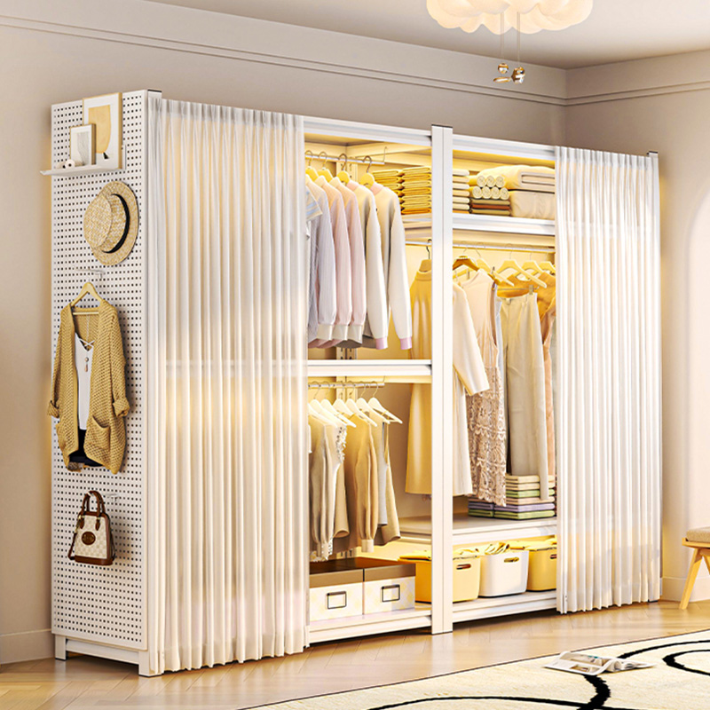 货架衣柜家用卧室出租房开放式挂衣架简易组装超市角钢洞洞板货架