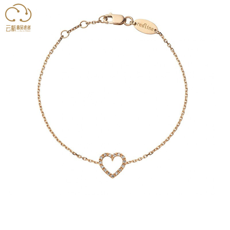 Redline红绳锐先女士爱心圆形钻石象征爱情浪漫手链 15.5~18.5cm