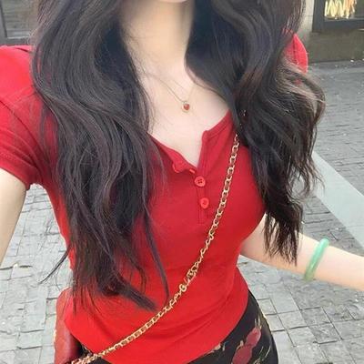半开领短袖t恤女夏季2025年新款设计感修身显瘦正肩纯色短袖上衣