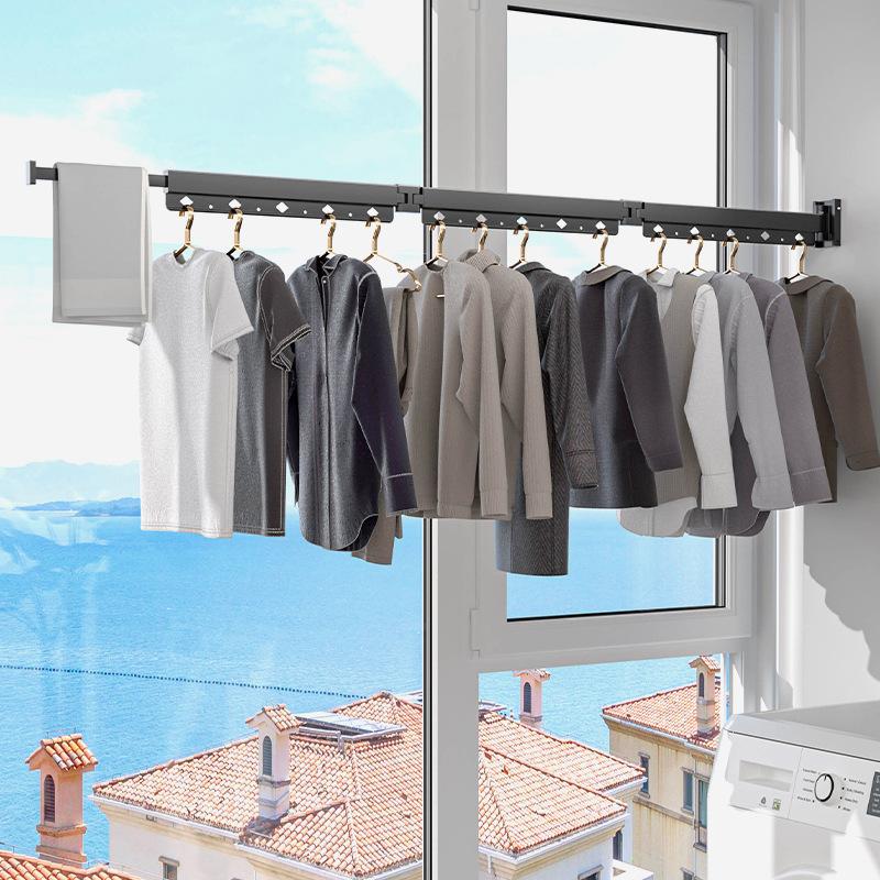 折叠晾衣架阳台家用伸缩晾衣杆隐形晒衣服被子壁挂式隐藏侧装神器