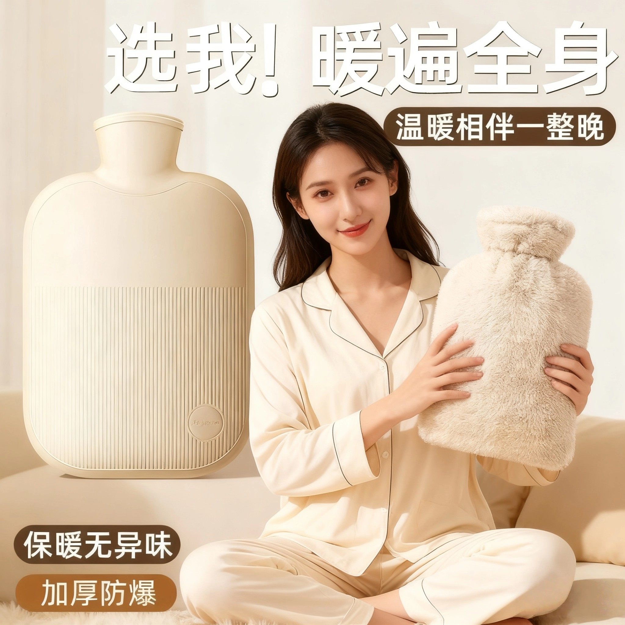 热水袋注水暖水袋女生暖手宝热敷肚子暖脚可爱长毛绒布套安全防爆,居家日用,热水袋套,淘宝优惠券,粉丝福利购,淘宝优惠卷