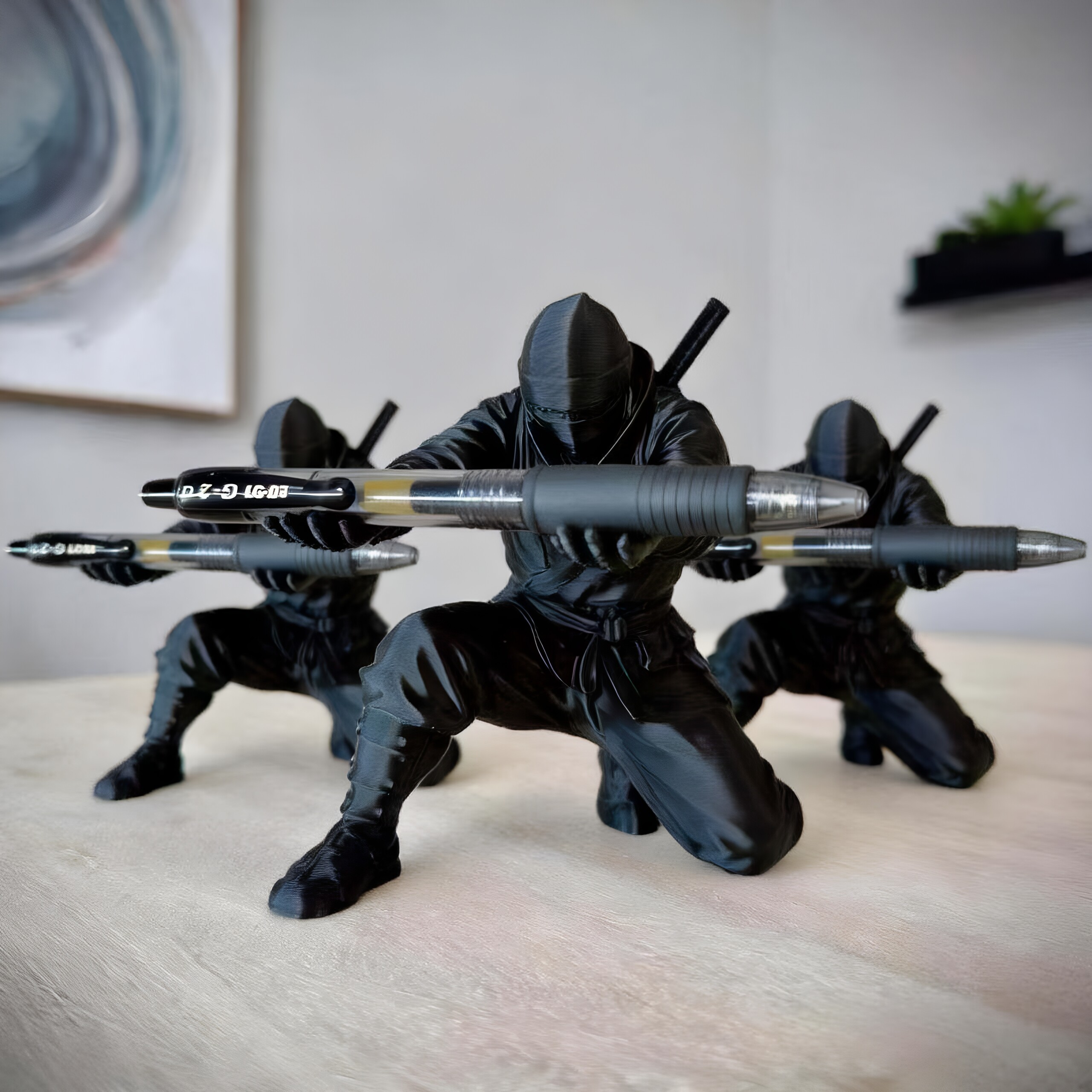 3D打印忍者黑武士模型笔架打火机托举摆件创意潮玩桌面装饰笔摆件图片