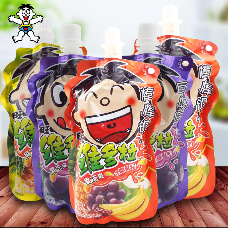 旺旺维多粒果冻爽150gx5袋混合水果味吸吸冻摇摇冻果肉零食多口味