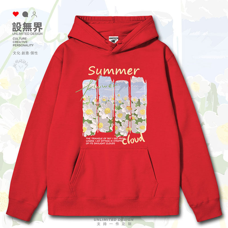 设无界日系小清新花朵蓝天油画chic港风连帽卫衣男女INS春秋0015