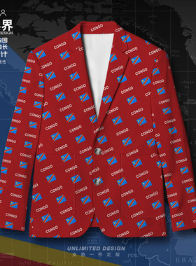 设无界刚果金DR Congo国家国旗西装外套男女潮宽松派对休闲西服